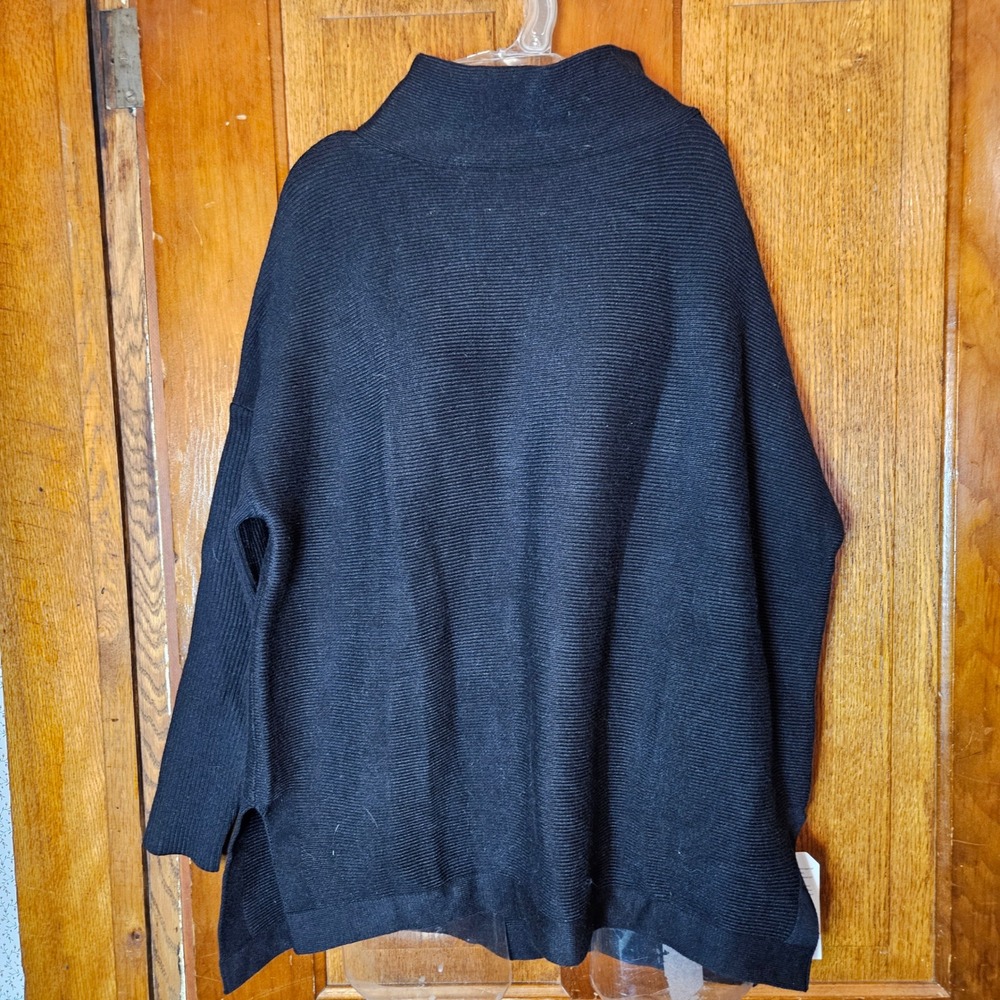 Lillusory Sweater Womens Medium Oversized Mock Neck Black Ribbed Knit New